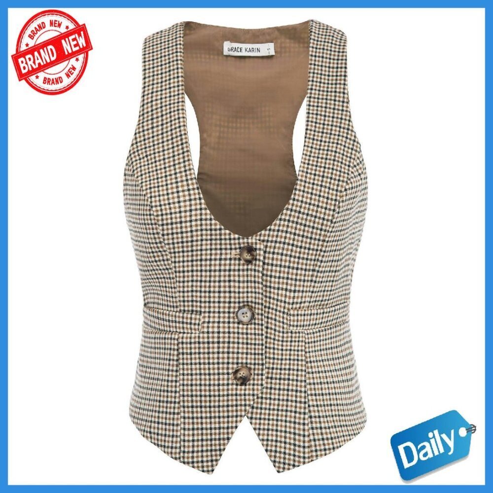 Sleeveless Button Vest Top, Formal Casual Waistcoat, Work Office Blazer